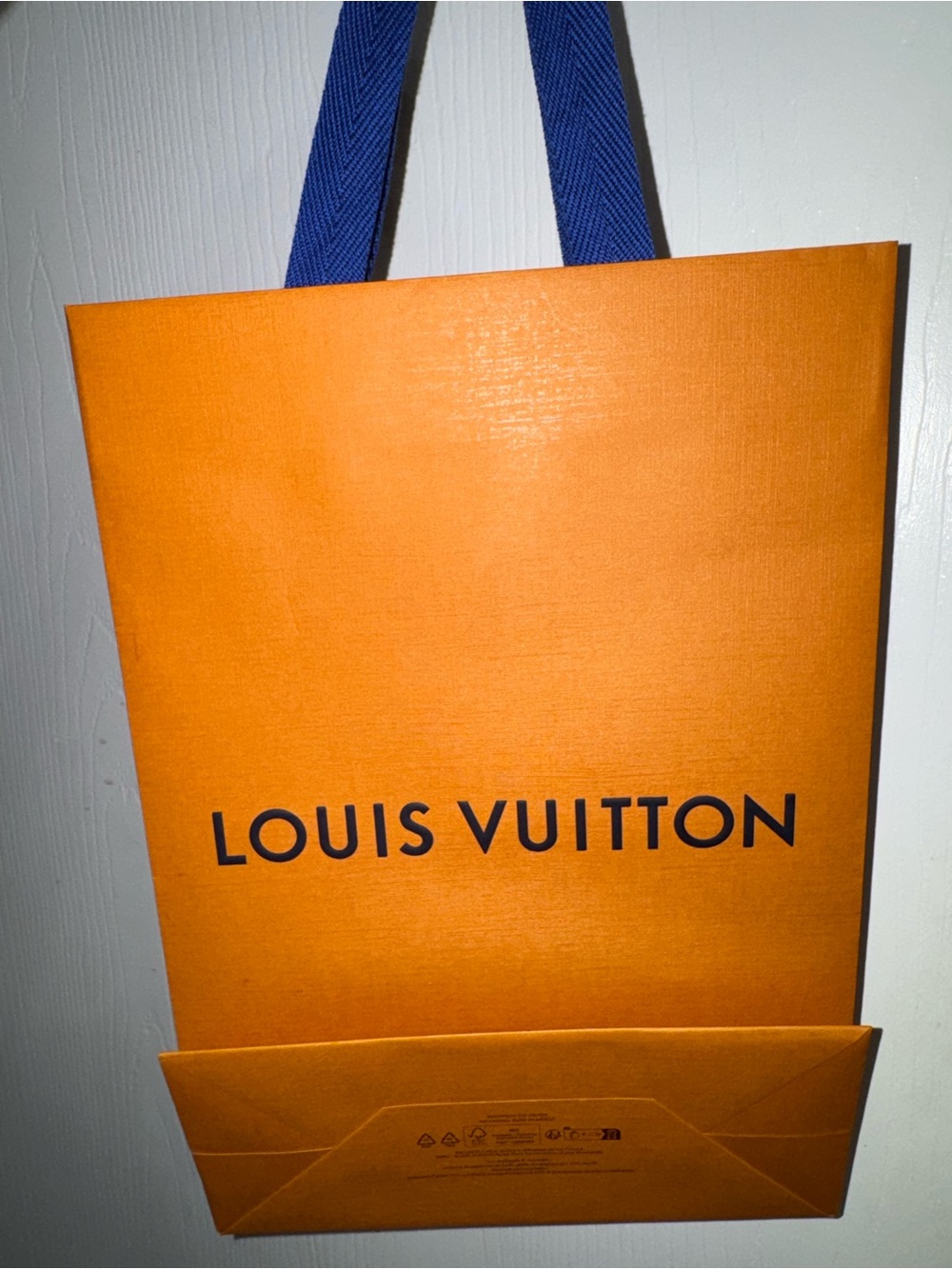 Louis Vuitton Orange Tote with Blue Handles and Logo